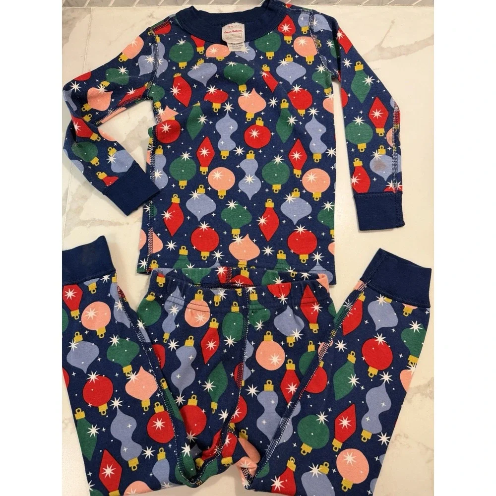 Hanna Andersson Shiny Bright Ornaments Xmas Pajamas 3T Organic Cotton Holiday